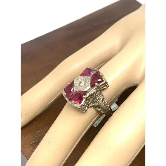 Filigree Pink Gemstone Diamond Cocktail Ring 14k White Gold Women's Size 8